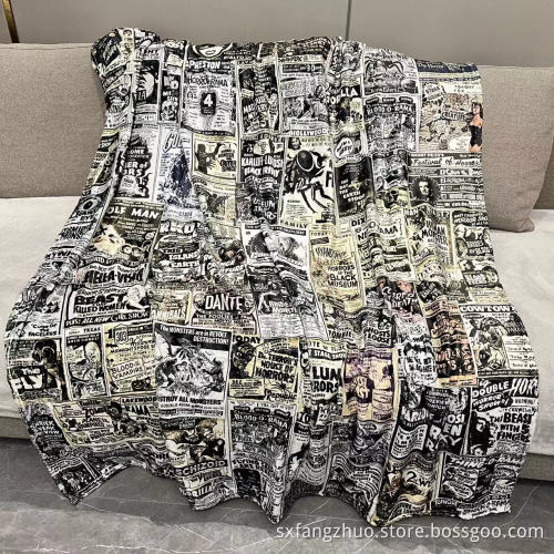 home decor soft flannel custom print sofa cover newspaper design blanket
